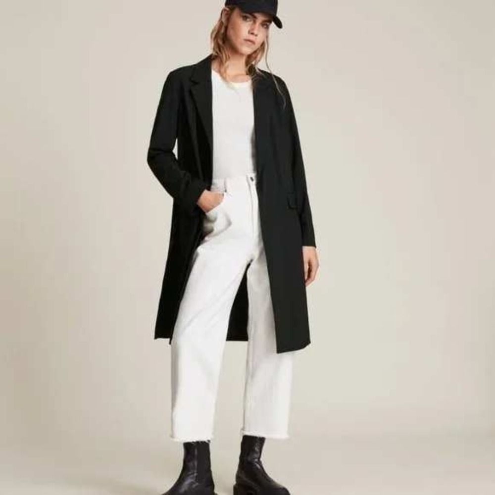 NWOT $275 ALLSAINTS Aleida Black Duster Coat Blazer Oversized Lapel Collar